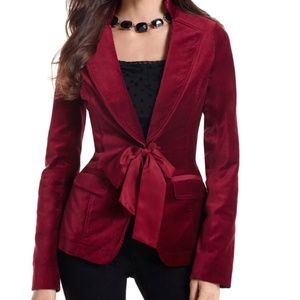 White House Black Market Ruby Red Velvet Jacket 4